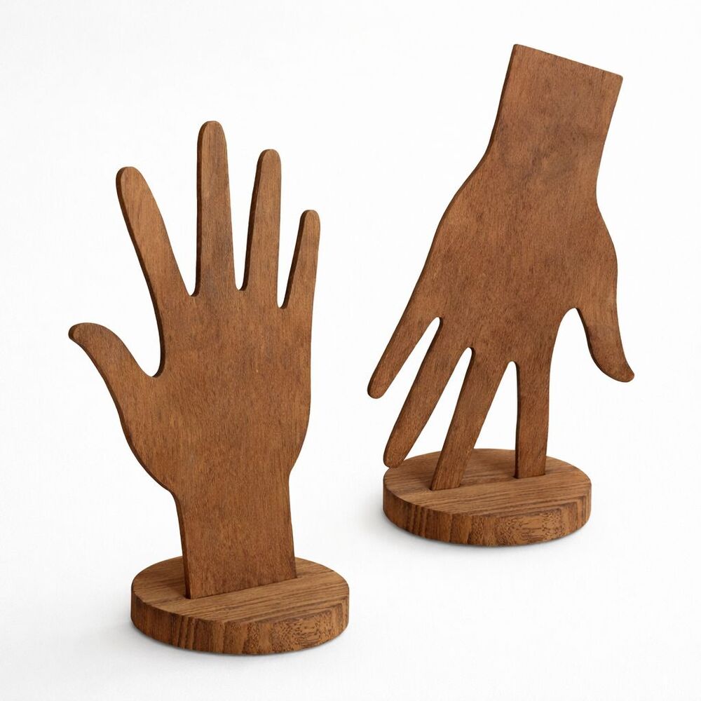 2 Way Wood Hand Jewelry Display Free Standing Hanging 3.75" x 5.12" x 8.87"